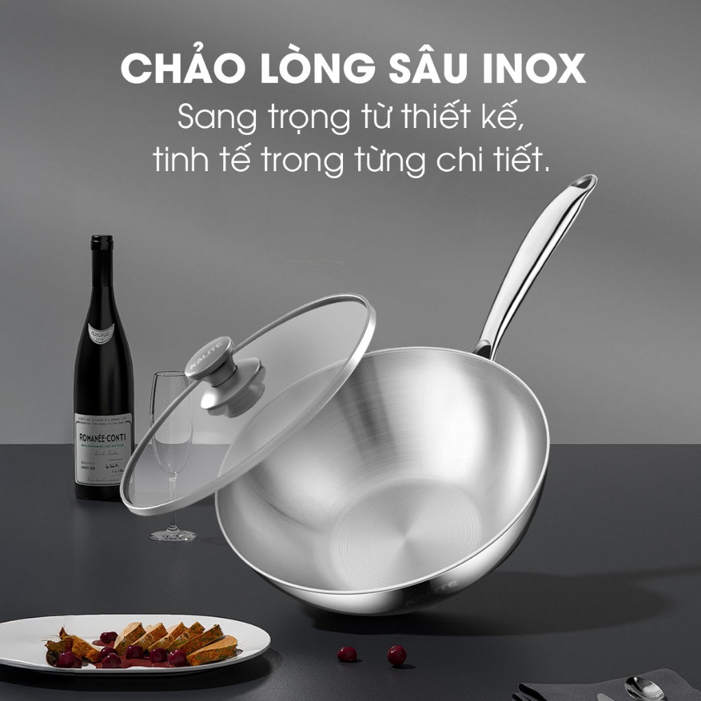 [KOC x KALITE] Chảo Inox 304 Nguyên Khối Sâu Lòng KALITE KWP2501 Size 24 | Chảo Chống Dính Tự Thân D