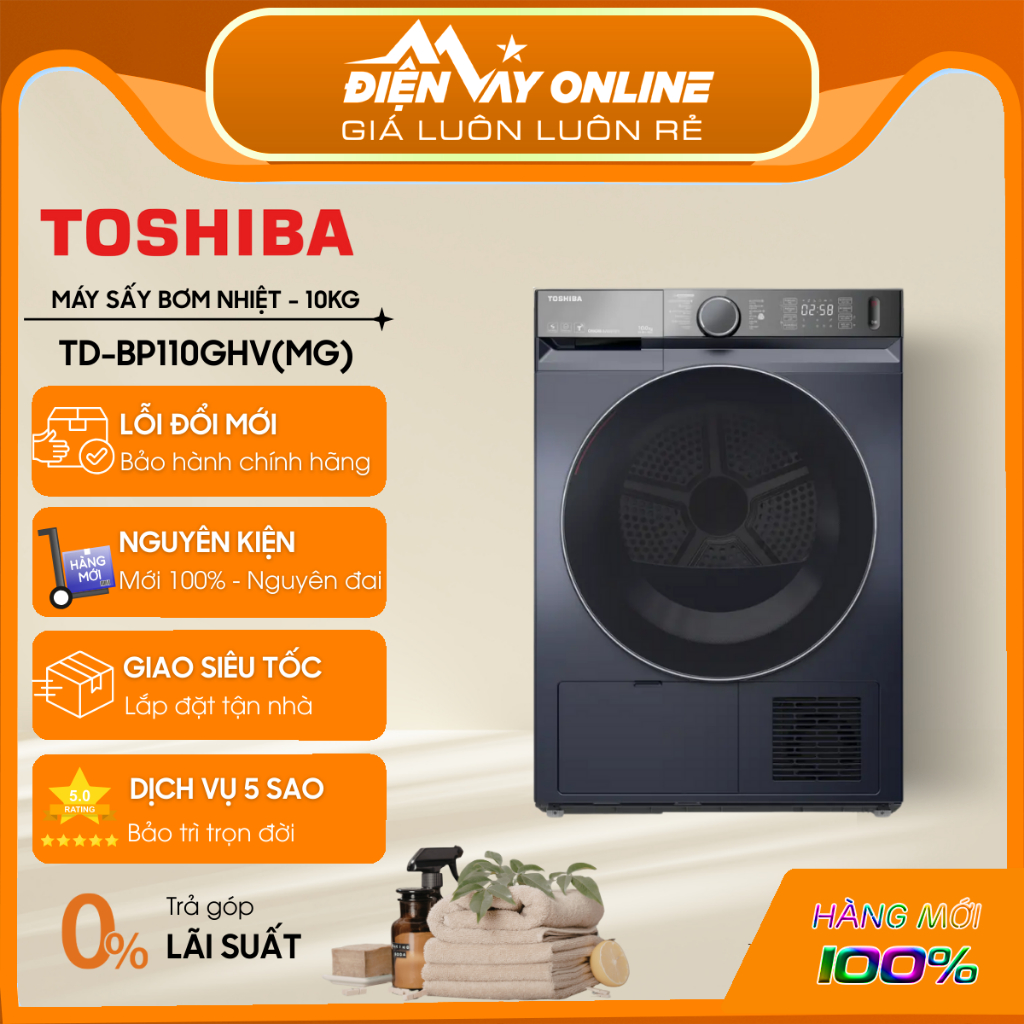 [GIAO TOÀN QUỐC] TD-BP110GHV(MG) - Máy sấy bơm nhiệt Toshiba 10 kg TD-BP110GHV(MG) - Chính hãng