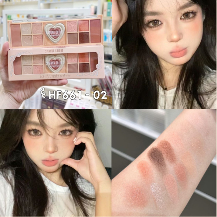 Bảng Phấn Mắt Đa Năng Sivanna Lovely Multi  3in1 Kèm Phấn Má Và Highlight  HF661