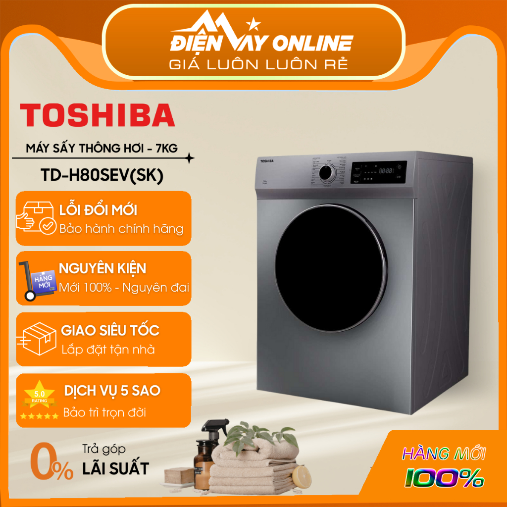 [GIAO TOÀN QUỐC] TD-H80SEV(WK) | TD-H80SEV(SK) - Máy Sấy Thông Hơi Toshiba 7kg