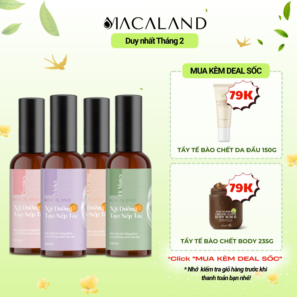 Xịt giữ nếp tạo kiểu và dưỡng tóc 3in1 MACALAND 100ml hương thơm nước hoa cho tóc