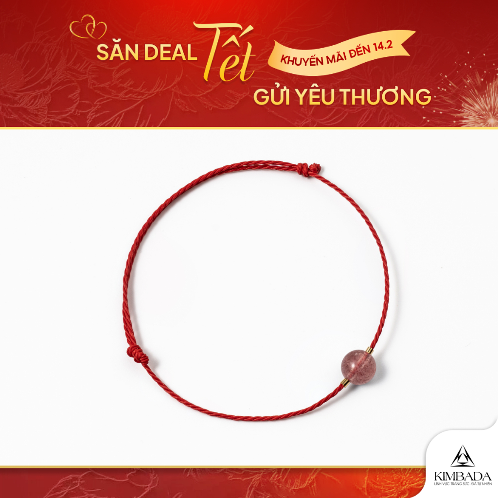 Vòng tay chỉ đỏ 1 viên thạch anh tự nhiên Kimbada handmade phong thuỷ gia tăng may mắn