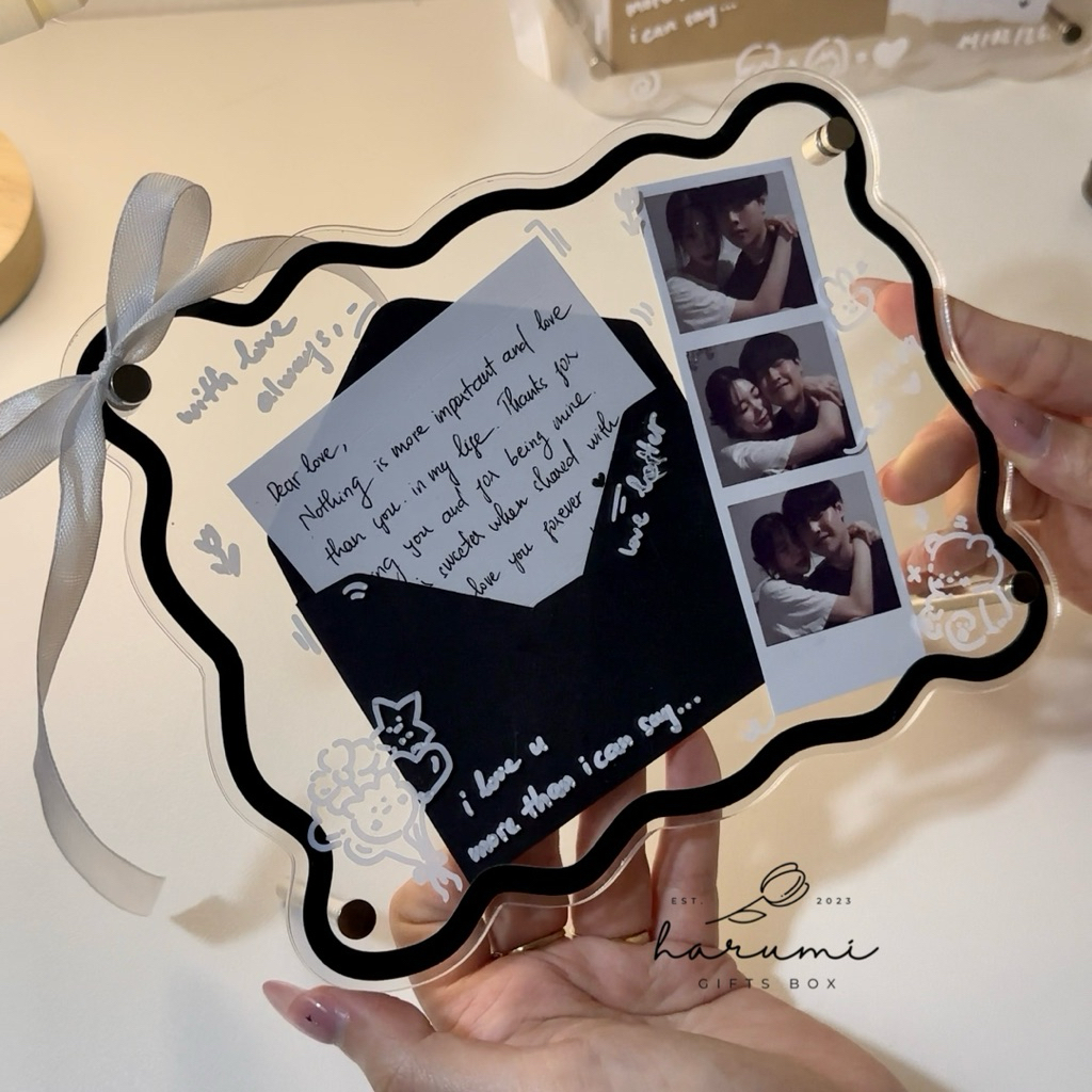 Set Quà Handmade Khung Mica Viền Đen Kèm Phong Thư – Tặng Người Yêu, Bạn Bè Harumi Gifts Box