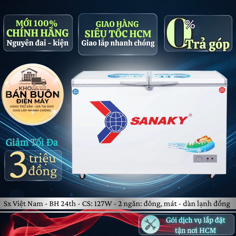 VH-4099W1 Tủ Đông Sanaky – 2 Ngăn Đông Mát, Dung Tích 400 Lít, Dàn Lạnh Đồng, BH 24 Tháng VH-4099W1