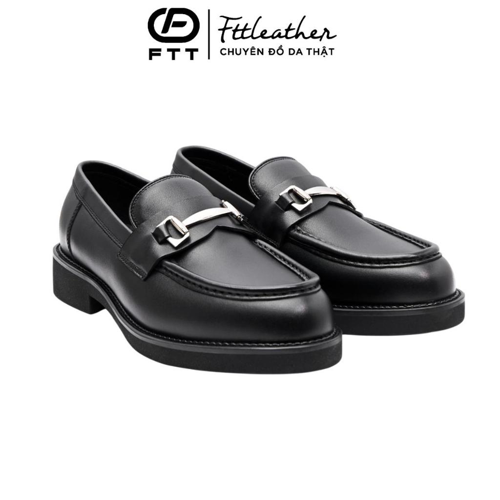 Giày lười da bò Horsebit Loafer nam cao cấp Fttleather, đế cao su đúc nguyên khối tăng chiều cao