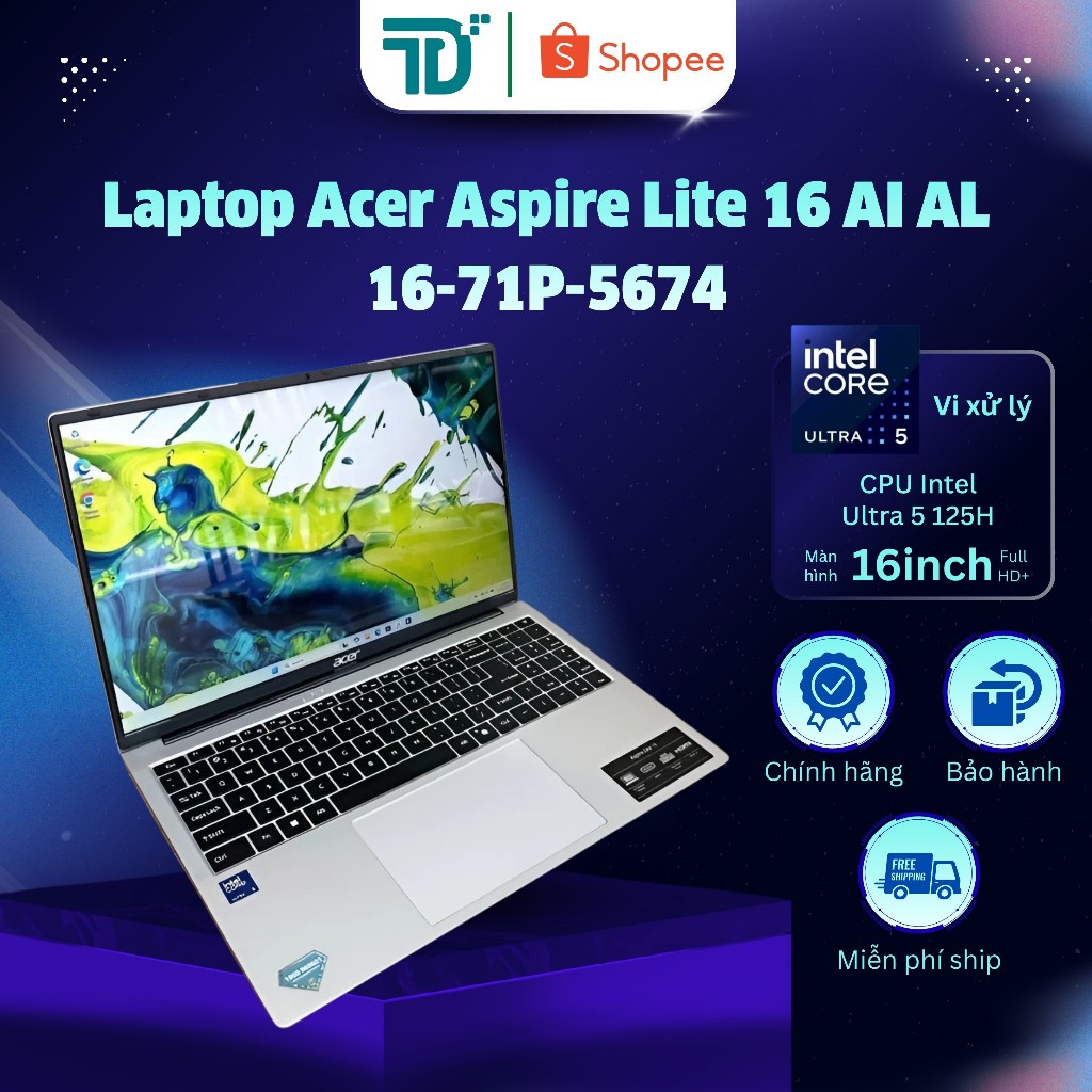 Laptop Acer Aspire Lite 16 AI AL16-71P-5674 Ultra5 125H/16GB/512GB - Laptop 99%