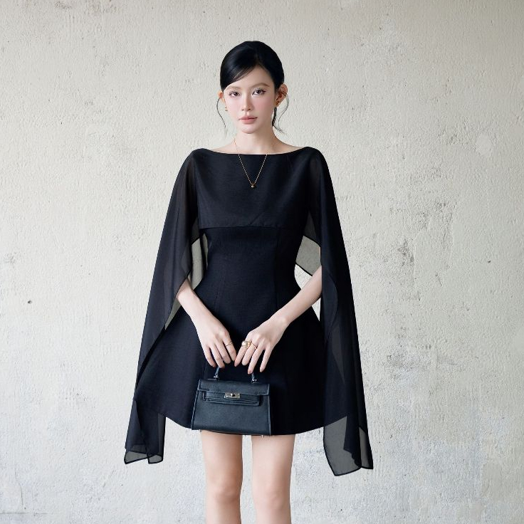 Đầm Nữ JOVEN Ula Tùng Xòe Phối Choàng Voan