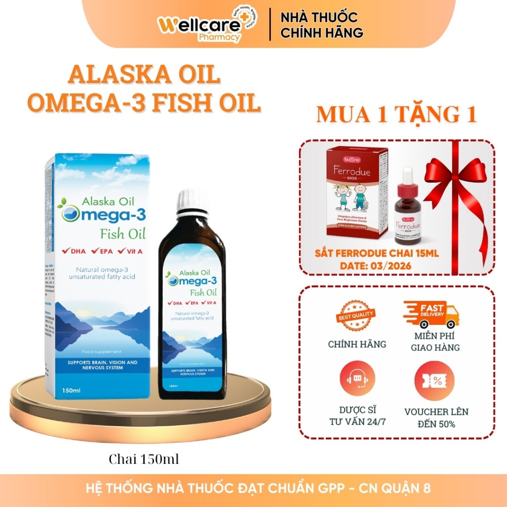 [QUÀ TẶNG] Alaska Oil Omega 3 Fish Oil -150ml, bổ sung DHA, EPA Phát triển trí não, thị giác cho trẻ