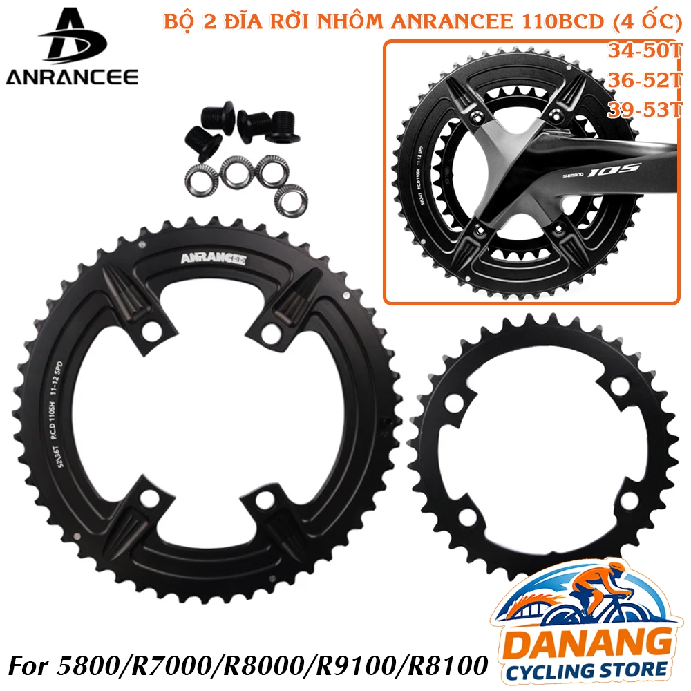 Bộ 2 Đĩa Nhôm Xe Đạp Chainring ANRANCEE 110BCD (4 Ốc) – 34/50T • 36/52T • 39/53T