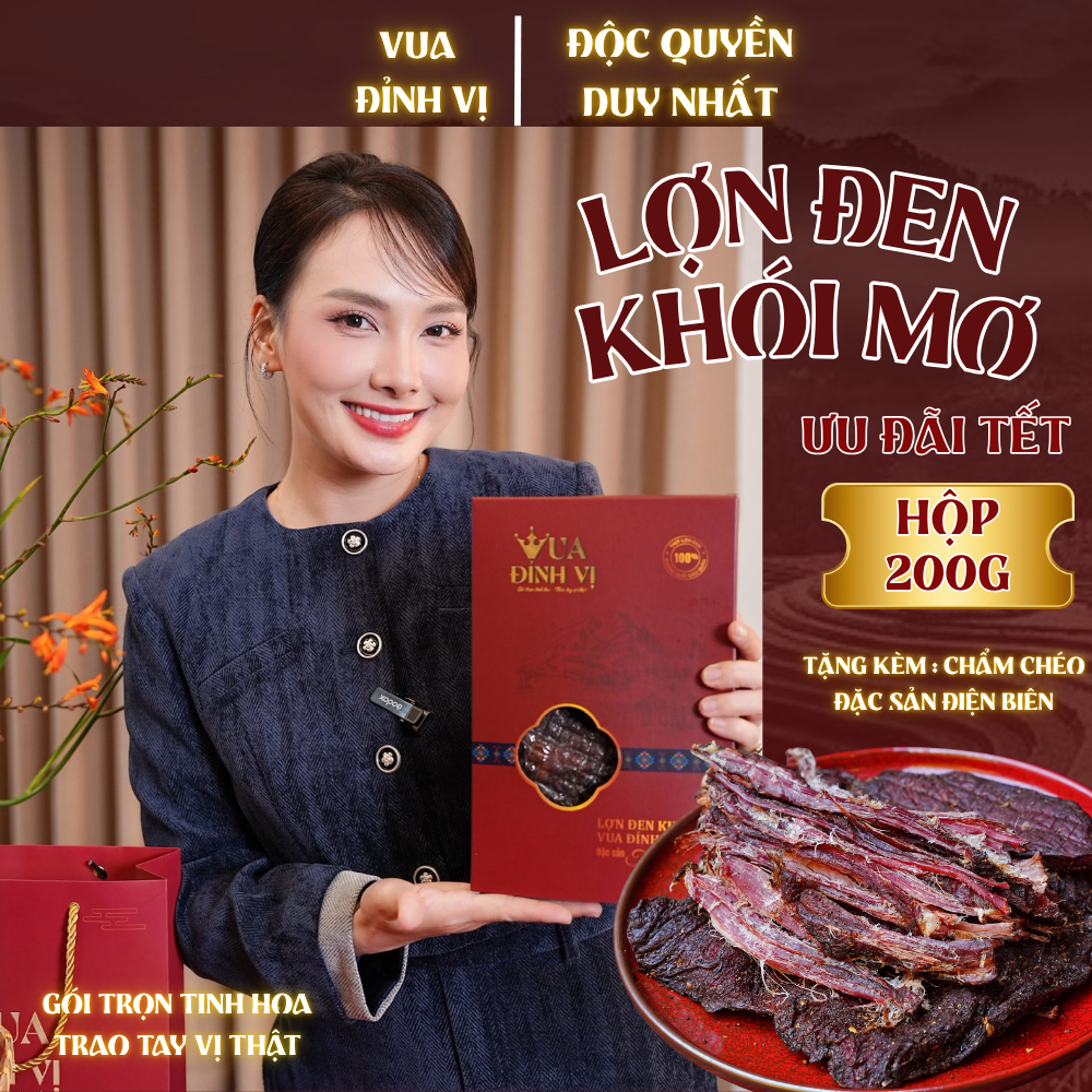 Vua Đỉnh Vị -Hộp 200g- Lợn đen khói mơ Tây Bắc đặc sản hun khói tự nhiên, an toàn không chất bảo quản