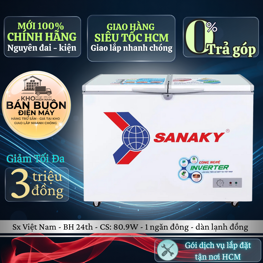 VH-2899A3 Tủ Đông Sanaky – 235 Lít, 1 Ngăn Đông Inverter, Dàn Lạnh Đồng, Bảo Hành 24 Tháng VH-2899A3
