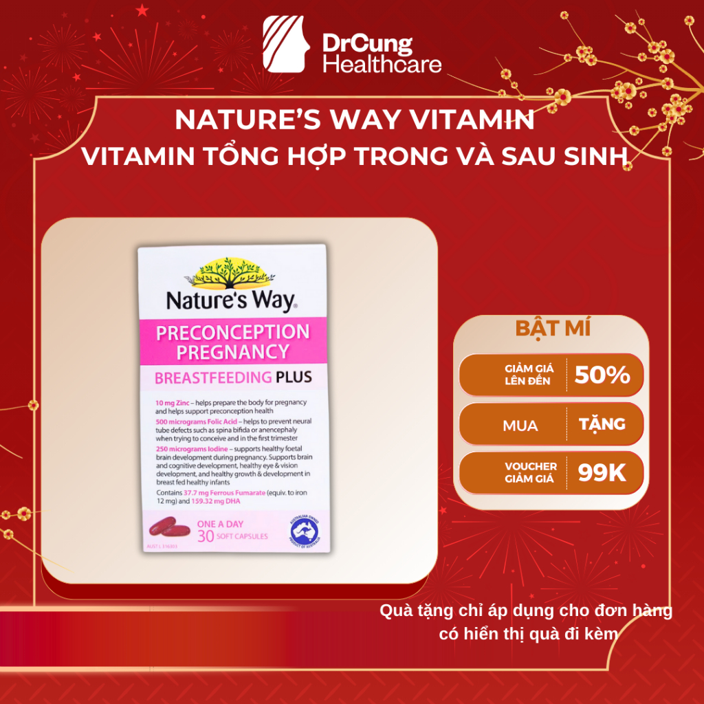Viên Uống Bổ Sung Vitamin Tổng Hợp Cho Bà Bầu Nature's Way PreConception Pregnancy Breastfeeding Plus