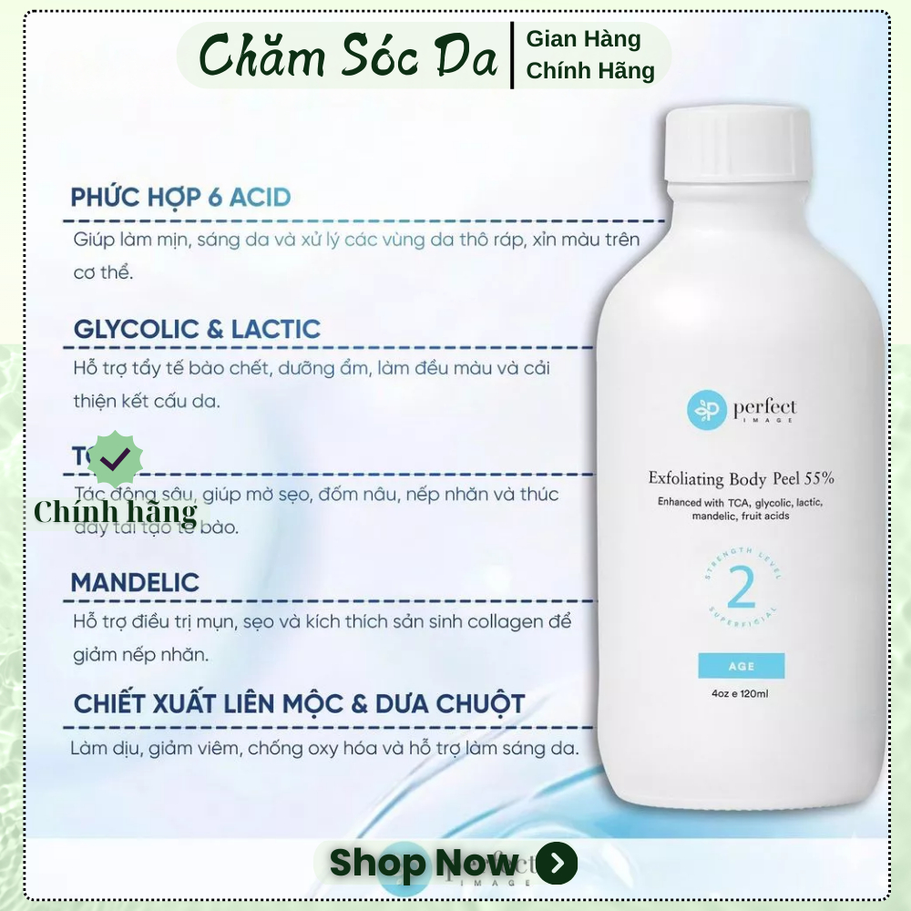 [Công Ty] Dung dịch peel BODY PERFECT IMAGE Exfoliating Peel loại bỏ tế bào chết & làm sáng da 120ML