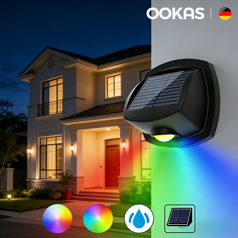 OOKAS LED đèn tường năng lượng mặt trời, đèn tường ngoài trời，thích hợp để trang trí sân vườn