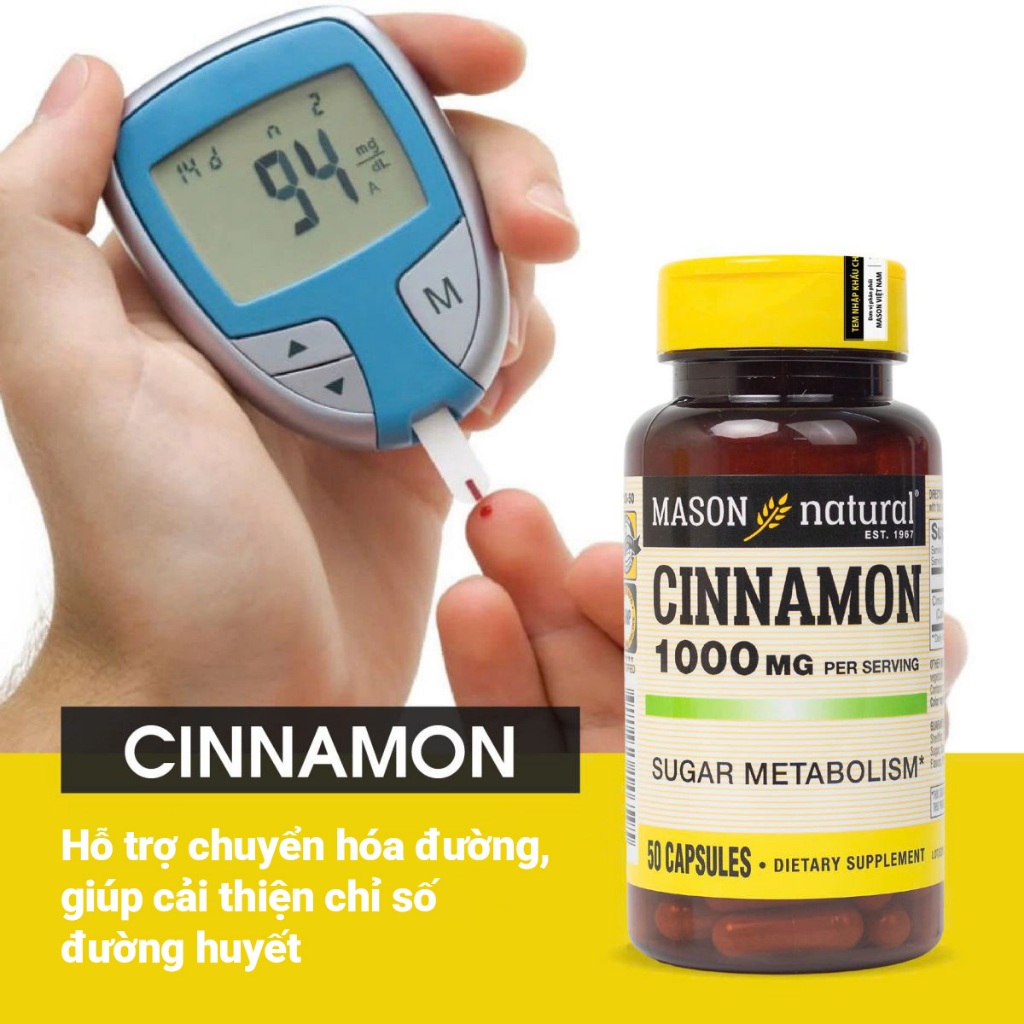 [NHẬP KHẨU] Viên Uống Mason Natural Cinnamon 1000mg Hộp 100 viên + Milk Thistle Mason Natural 500mg 