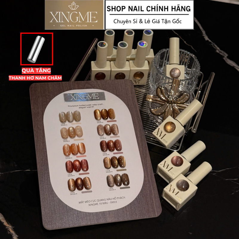 Sơn mắt mèo nâu hổ phách combo 10 chai tặng kèm bảng màu sơn , sơn XINGME 12g [TẶNG NC TRÒN]