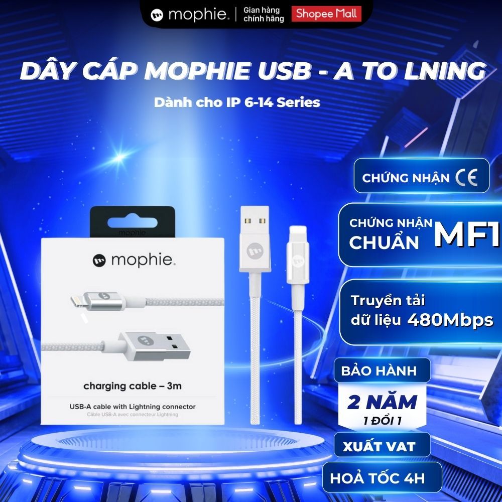 Dây cáp Mophie USB - A to LNing dành cho IP 6-14 dài 1M chuẩn MFl