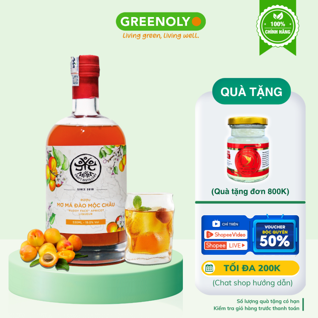 Rượu mơ má đào Mộc Châu nồng độ 19% vị ngọt nhẹ êm dễ uống - Chai 100ml - 530ml