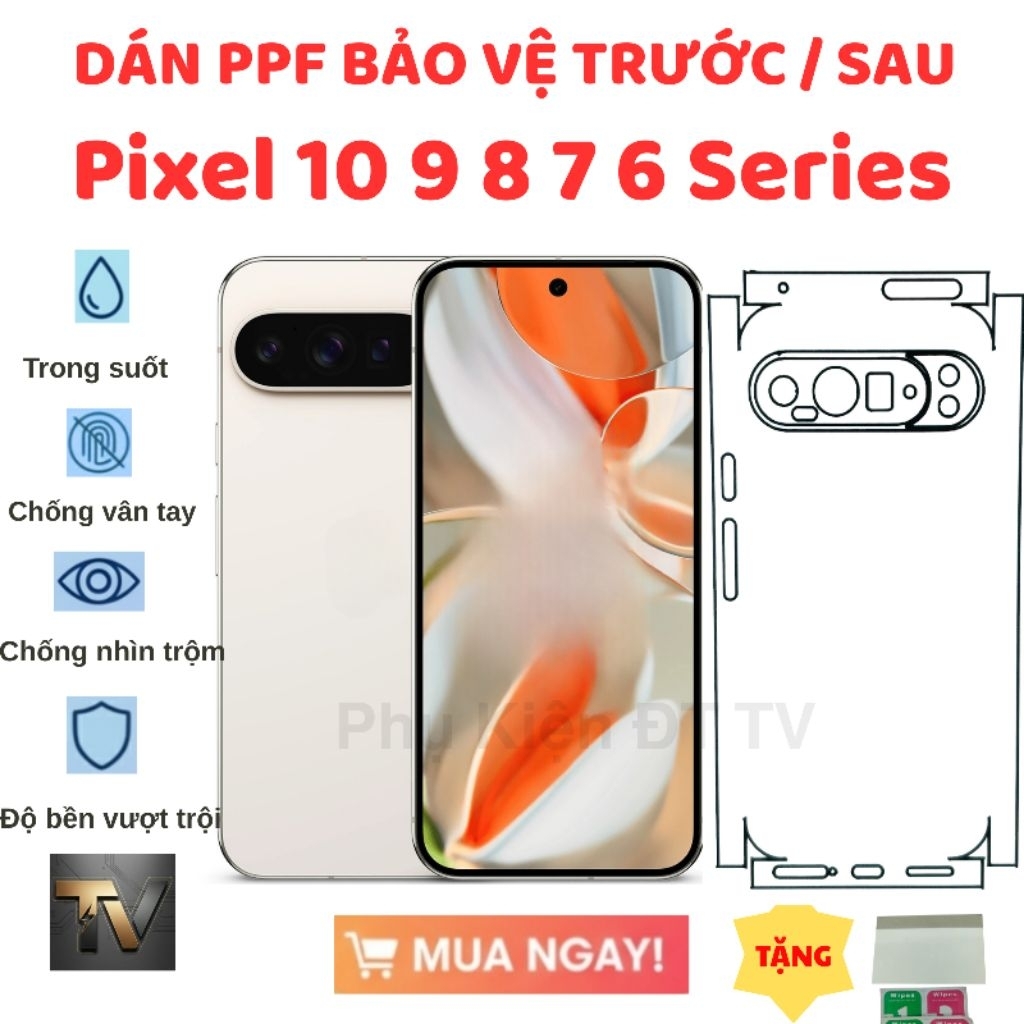 Miếng Dán PPF Màn Hình & Full Lưng Viền Cho GG Pixel 10 9 8 7 6 Series (Trong-Nhám-Chống nhìn trộm)