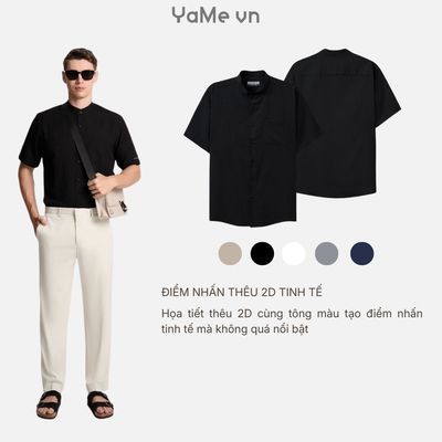 Áo Sơ Mi Nam Tay Ngắn Cổ Trụ Mát Như Vải Đũi AirDry™ Thoáng Mồ Hôi Seventy Seven 024 Dáng Vừa Vặn F3 23265 |YaMe|