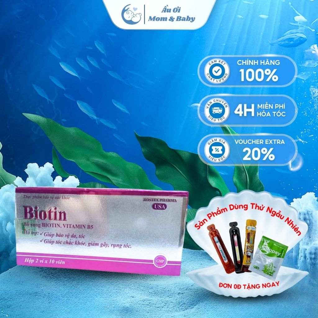 [CHÍNH HÃNG] Viên Uống Biotin 5mg & Vitamin B5 Rostex - Hỗ Trợ Mọc Tóc, Giảm Rụng Tóc, Đẹp Da (Hộp v