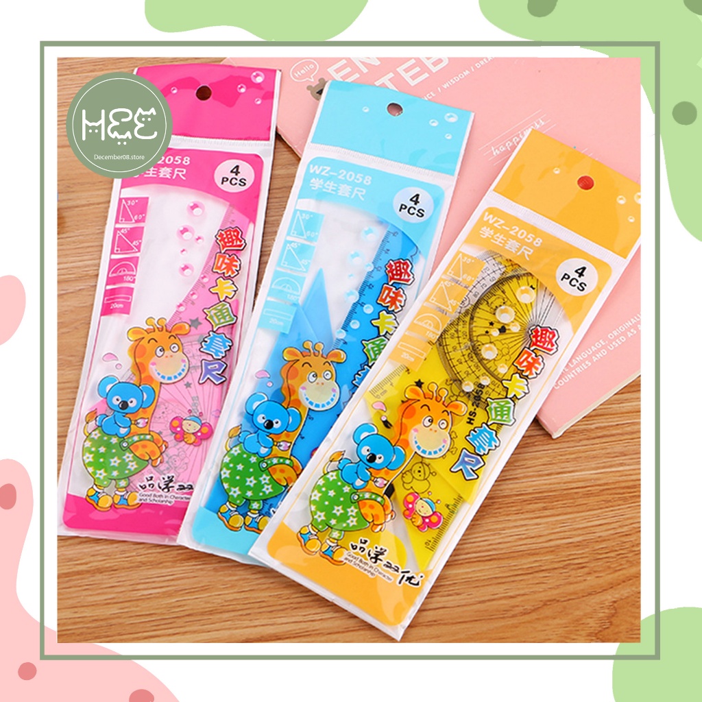 [V0034] Bộ 4 thước kẻ đồ dùng học tập hình hươu cao cổ December08.store