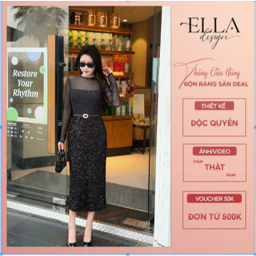 Váy Đầm Thiết Kế Ella Desgin dành cho nữ kiểu dáng váy bút chì, dài tay( tặng kèm blet)phù hợp mặc đ