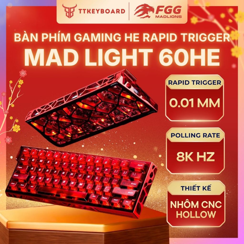 [Hỏa Tốc]Bàn Phím Cơ Gaming MAD60 HE Light Nhôm CNC Case Wooting Rapid Trigger 0,01mm 8000hz Trục Từ