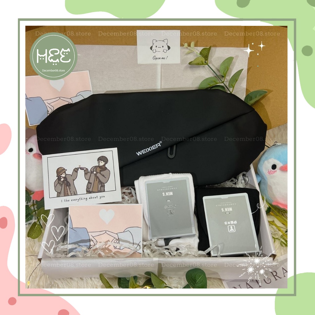 [SQTN01] Set quà tặng Nam giới, quà tặng bạn nam: túi đeo chéo, tất, thiệp by December08.store
