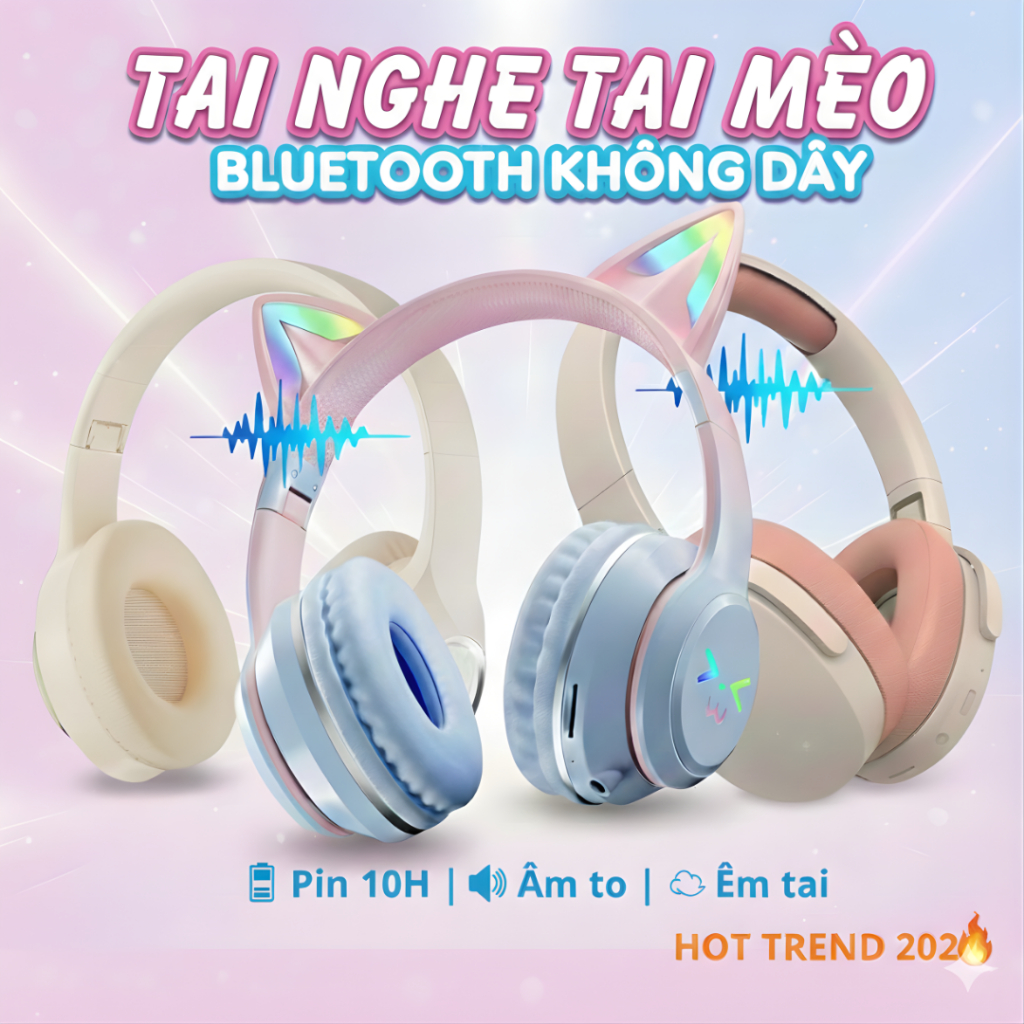Tai Nghe Bluetooth Không Dây Có Mic Chống Ồn, Tai Nghe Chụp Tai Pin Khỏe Sạc Type-C