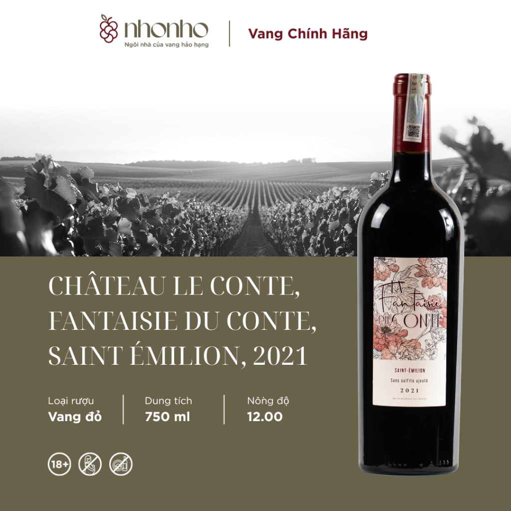 Rượu vang Pháp chính hãng - Château Le Conte, Fantaisie du Conte,  Saint Émilion, 2021, 750ml