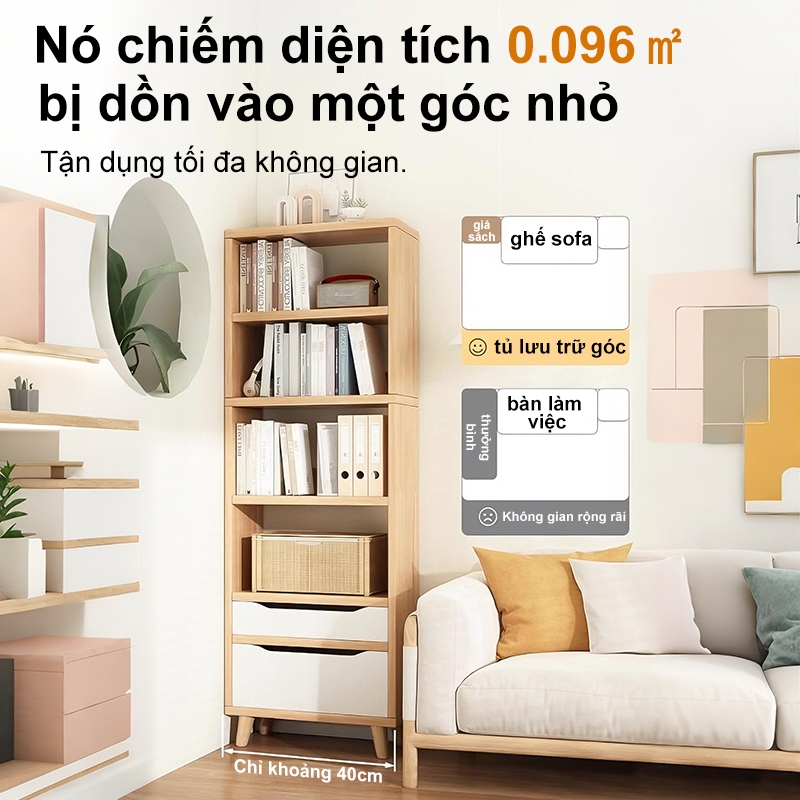 Kệ Sách Gỗ Tự Nhiên Đa Tầng Có Ngăn Kéo Gỗ Sồi Nguyên Tấm Dày120mm Thiết Kế Hẹp Tiết Kiệm Không Gian | BigBuy360 - bigbuy360.vn