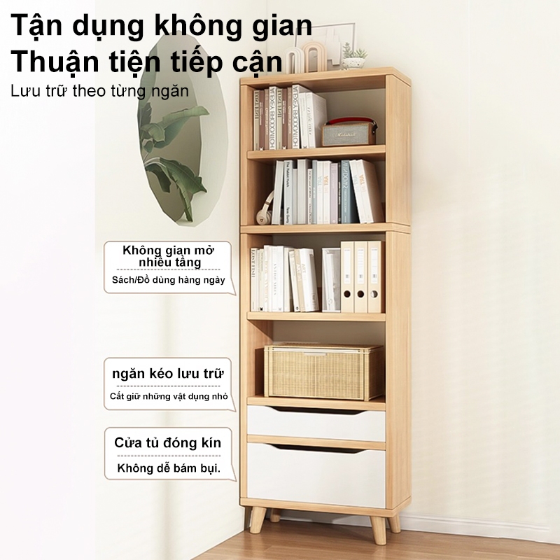 Kệ Sách Gỗ Tự Nhiên Đa Tầng Có Ngăn Kéo Gỗ Sồi Nguyên Tấm Dày120mm Thiết Kế Hẹp Tiết Kiệm Không Gian | BigBuy360 - bigbuy360.vn