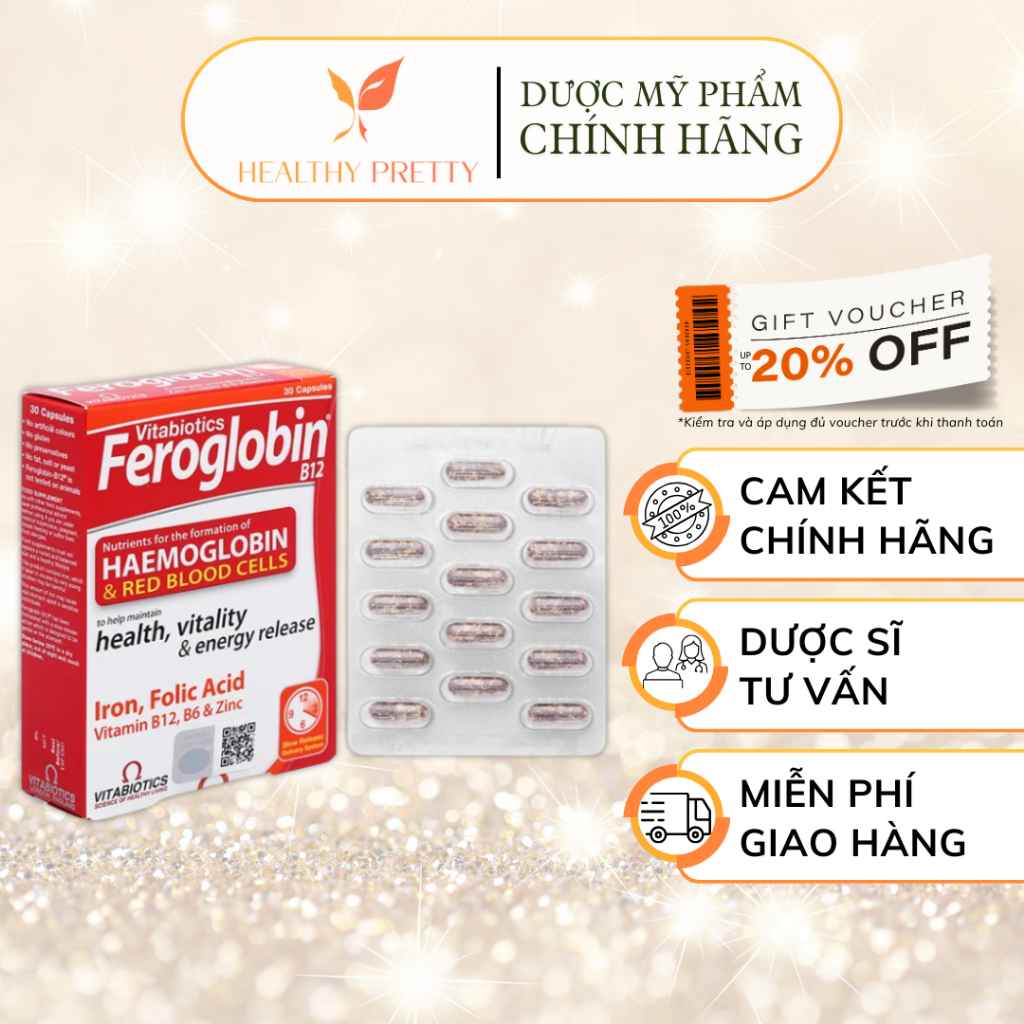 [ VITABIOTICS] Viên uống Bổ Sung Sắt Feroglobin B12 Tăng Cường Sức Khỏe