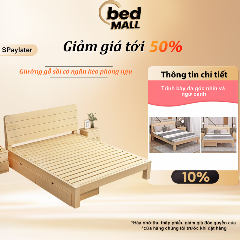 Giường Gỗ Tiết Kiệm Không Gian Có Ngăn Kéo Chắc Chắn Không Sơn Phù Hợp Phòng Ngủ Giá Gốc Từ Xưởng