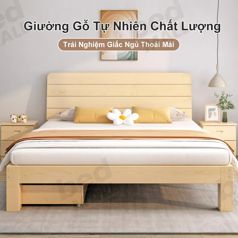 Giường Gỗ Tiết Kiệm Không Gian Có Ngăn Kéo Chắc Chắn Không Sơn Phù Hợp Phòng Ngủ Giá Gốc Từ Xưởng | BigBuy360 - bigbuy360.vn