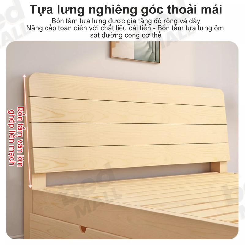 Giường Gỗ Tiết Kiệm Không Gian Có Ngăn Kéo Chắc Chắn Không Sơn Phù Hợp Phòng Ngủ Giá Gốc Từ Xưởng | BigBuy360 - bigbuy360.vn