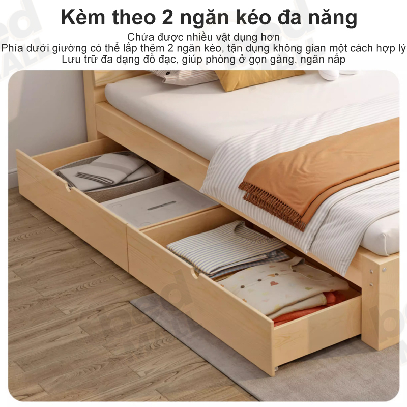 Giường Gỗ Tiết Kiệm Không Gian Có Ngăn Kéo Chắc Chắn Không Sơn Phù Hợp Phòng Ngủ Giá Gốc Từ Xưởng | BigBuy360 - bigbuy360.vn