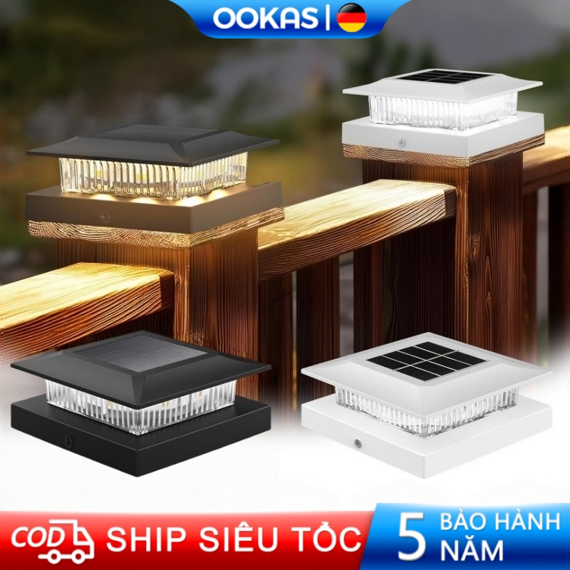 OOKAS Đèn cột LED năng lượng mặt trời, chống nước IP68, thiết kế hai màu,trang trí sân vườn