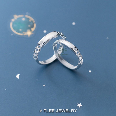 Nhẫn đôi bạc TLEE mặt thanh bạc viền xích freesize khắc chữ theo yêu cầu TLEE JEWELRY ND0117