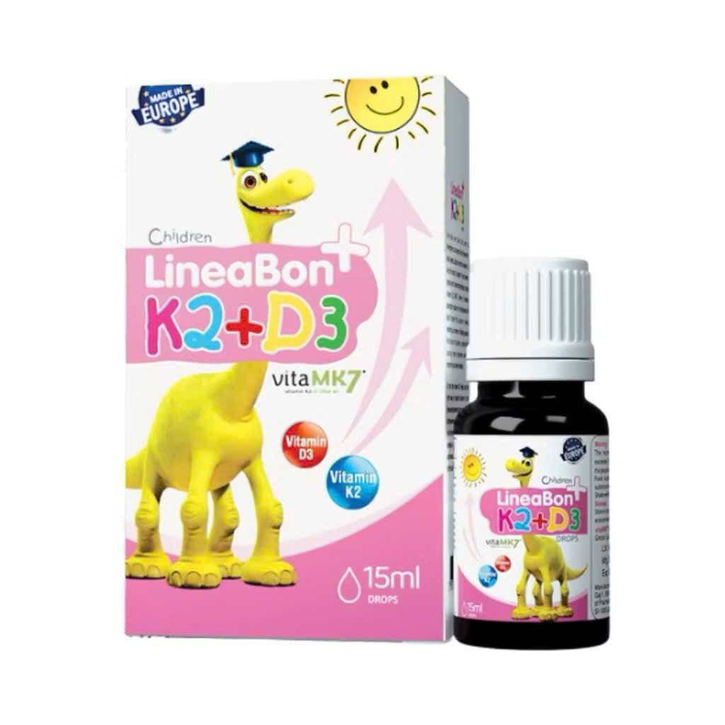 D3 K2 Lineabon Hồng 15ml bổ sung vitamin d3 cho trẻ sơ sinh, giảm còi xương d2k3, tăng chiều cao - N