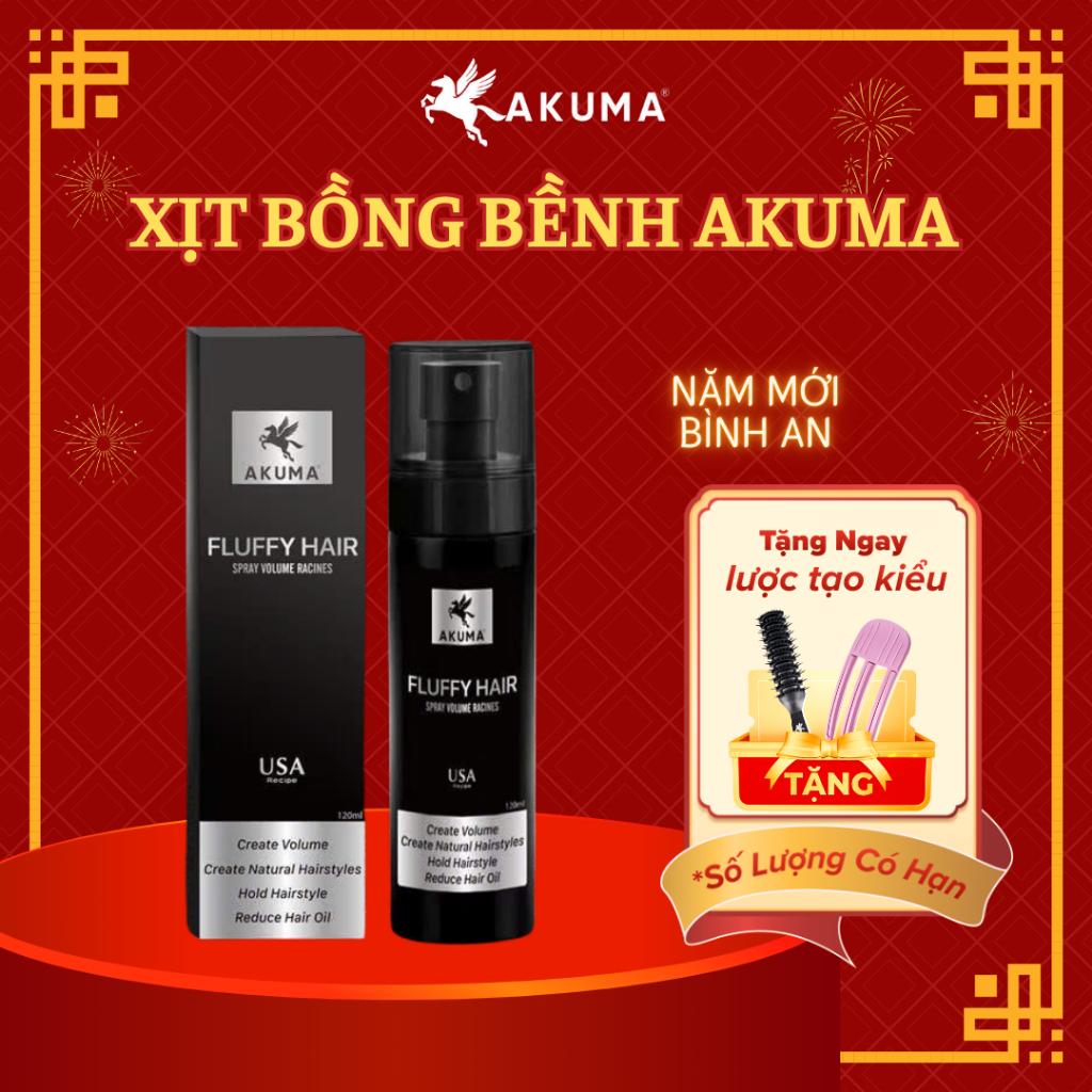 Xịt bồng bềnh AKUMA 120ml, xịt tạo phồng tóc, kiềm dầu ngăn ngừa bết tóc, hàng chính hãng AKUMA