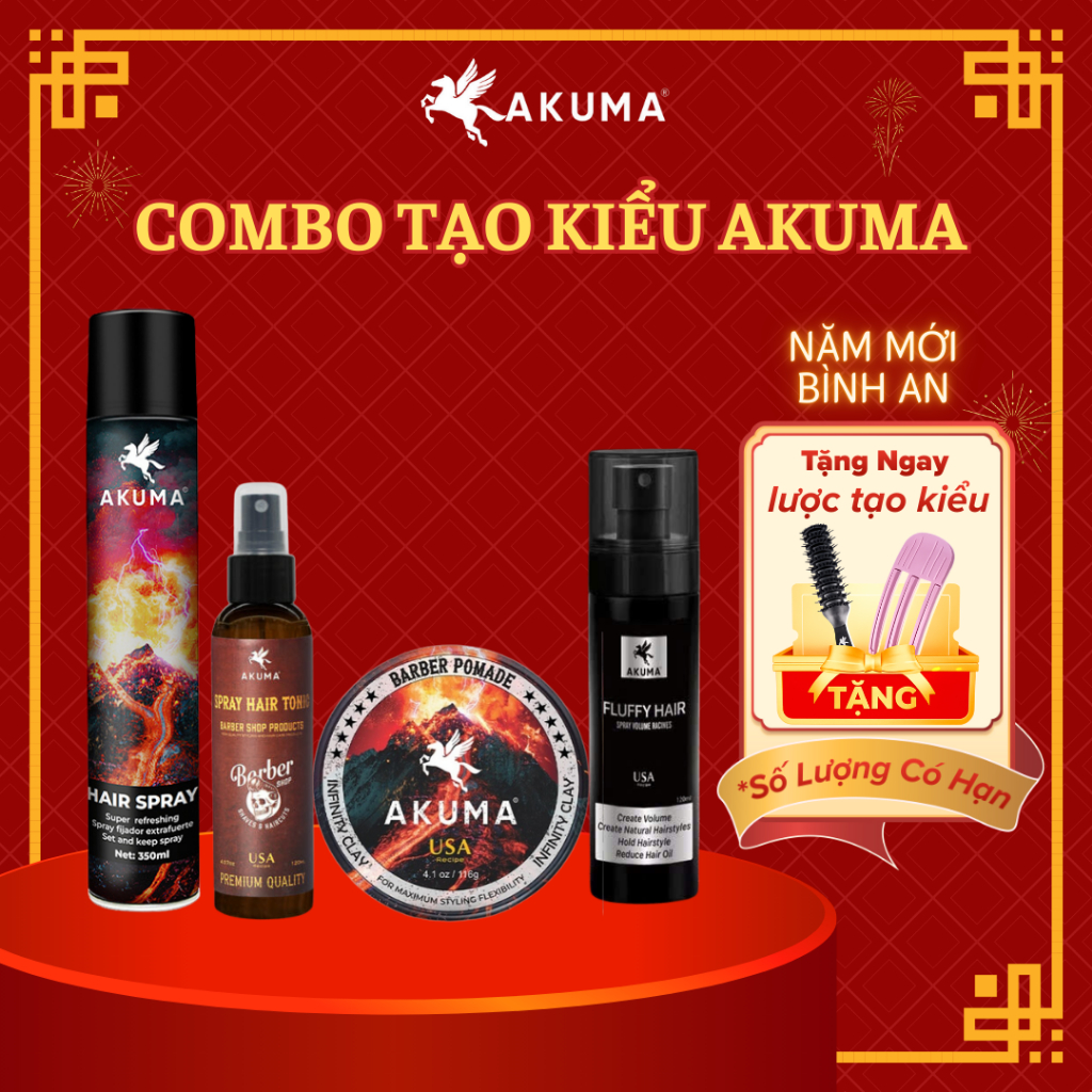 Combo gôm sáp tạo kiểu AKUMA, Gôm tạo kiểu akuma, giữ nếp lên đến 12h, hương thơm nước hoa
