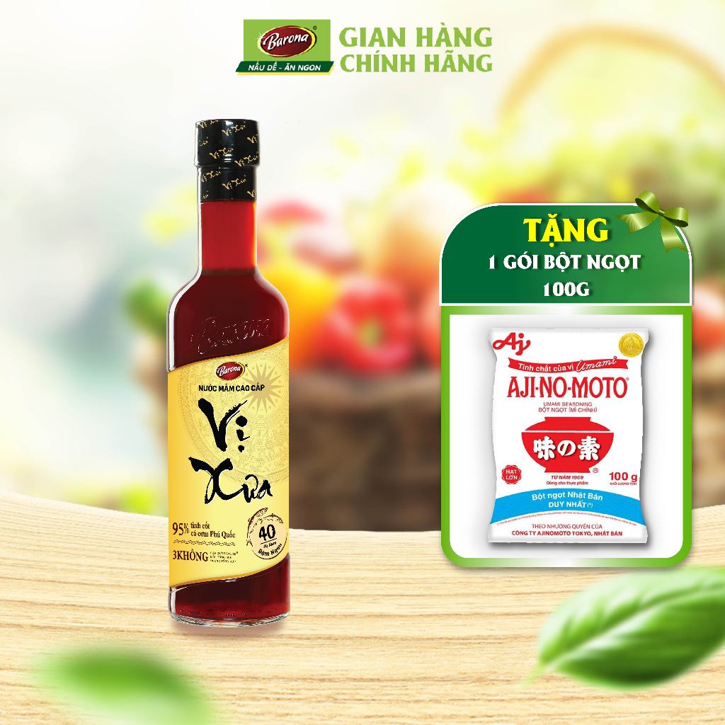 Nước Mắm Cao Cấp Vị Xưa Barona 500ml/chai, 40 độ đạm [Tặng 1 gói bột ngọt 100g]