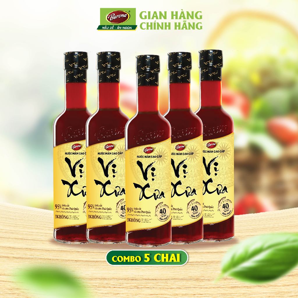 Combo 5 chai Nước Mắm Cao Cấp Vị Xưa Barona 40 Độ Đạm 500ml