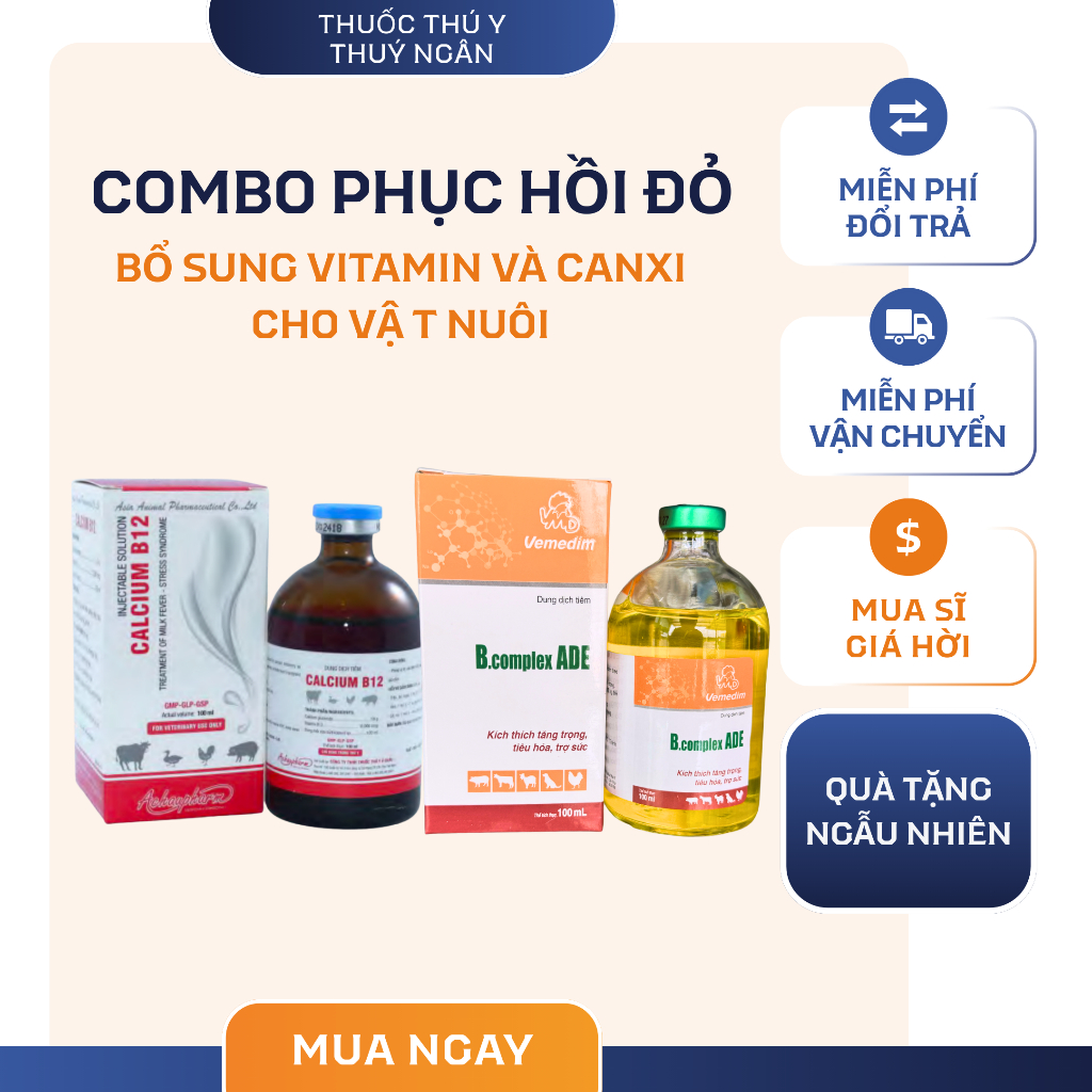 Combo phục hồi cho heo gà, bổ sung canxi và vitamin, gồm 2 lọ mỗi lọ 100 ml