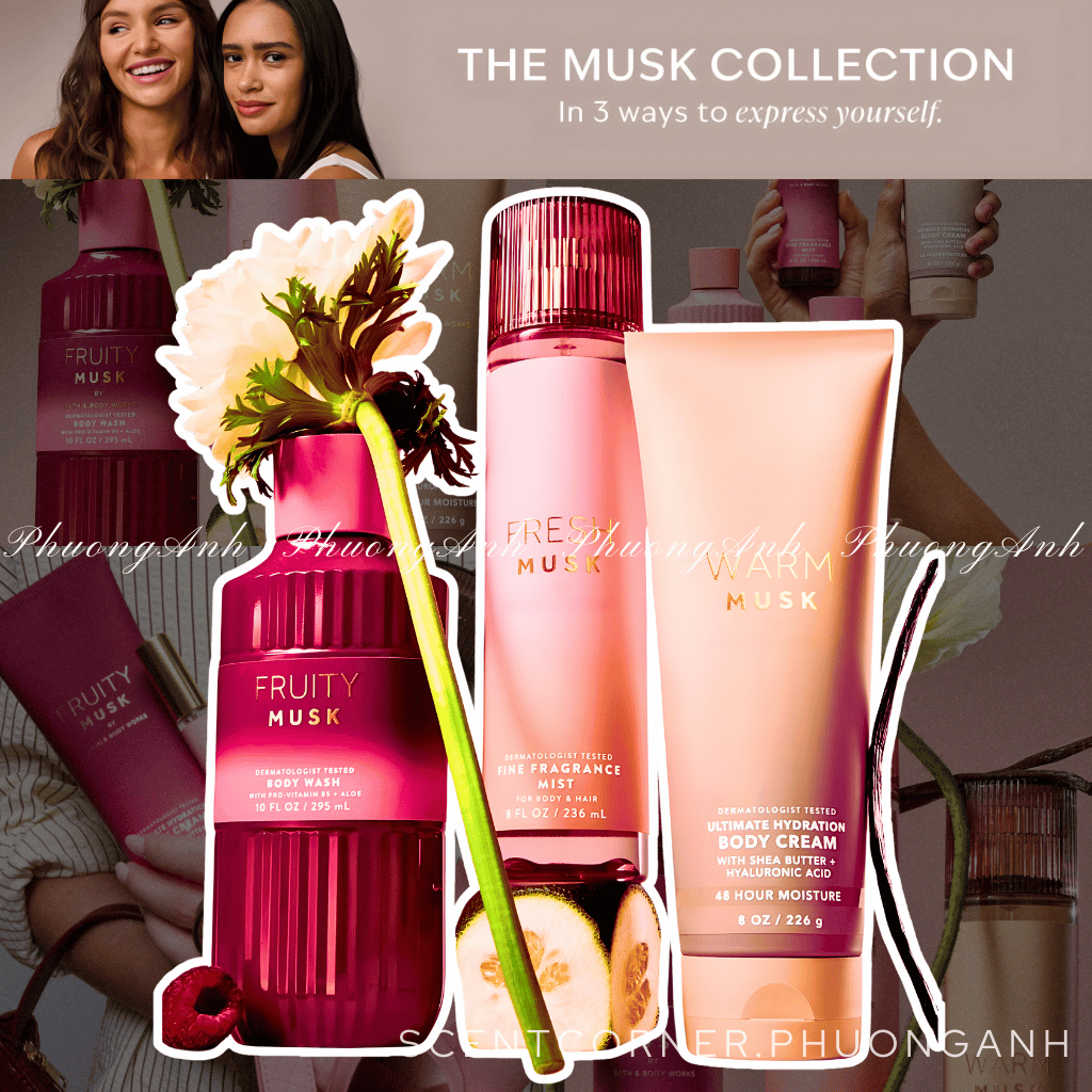 Warm Musk Fresh Musk Fruity Musk | Bộ sản phẩm Body Mist - Sữa Tắm