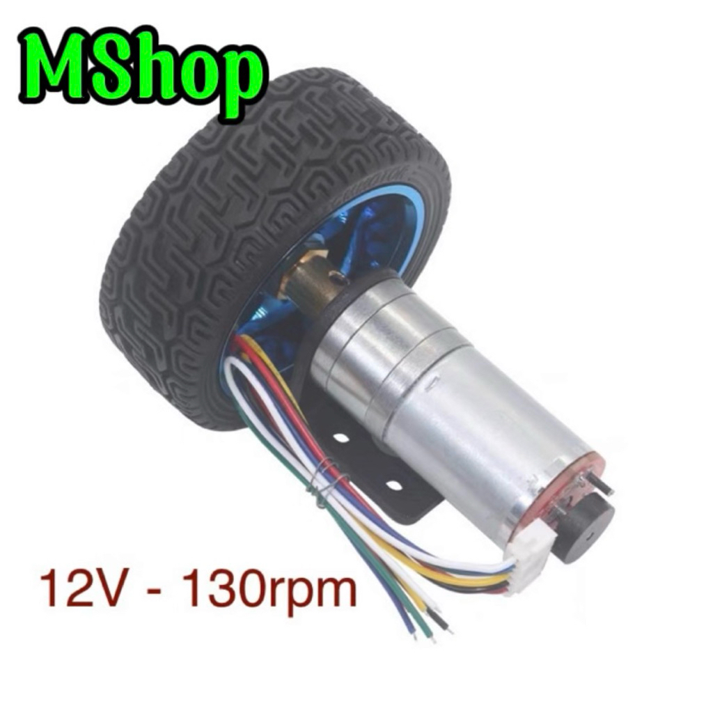 [ 12V -130rpm ] Bộ động Cơ DC giảm tốc có encoder JGA25-370 kèm gá bắt và bánh xe V2 65m