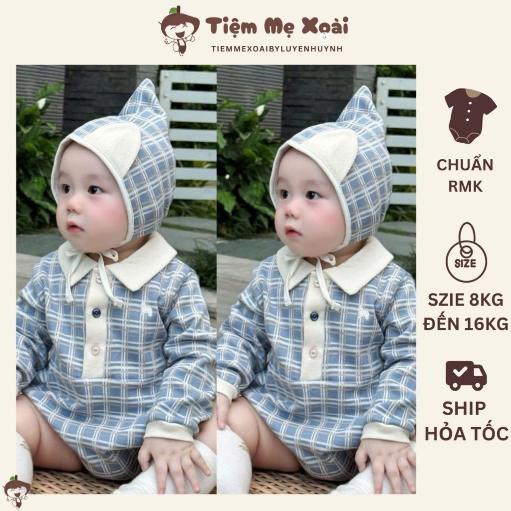 Set xanh rmk ettoi kèm mũ ettoi sọc xanh rmk cực đẹp cho bé