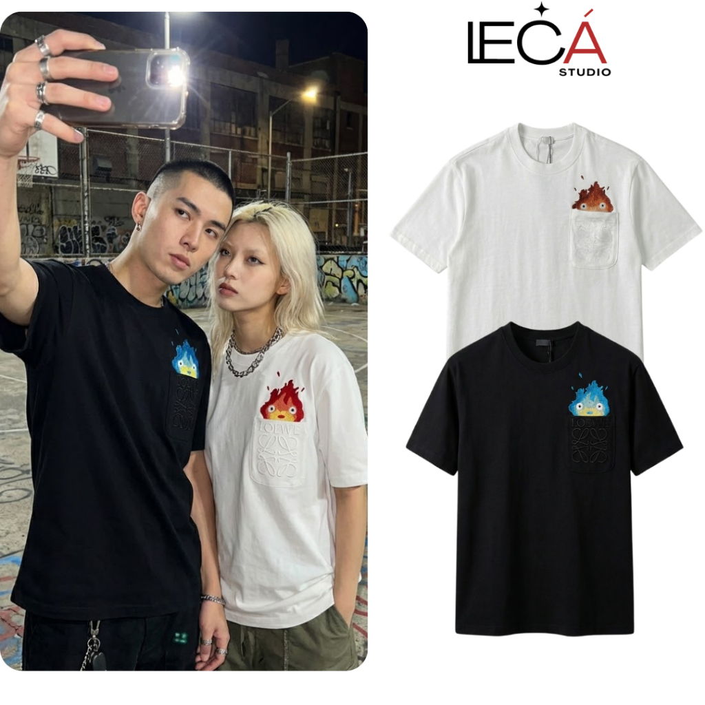 Áo Tee Noe Que Thêu Lửa Nước Form Boxy Chuẩn Size Hack Dáng Người Gầy Chất Cotton Khô Thoáng Mát Đi 